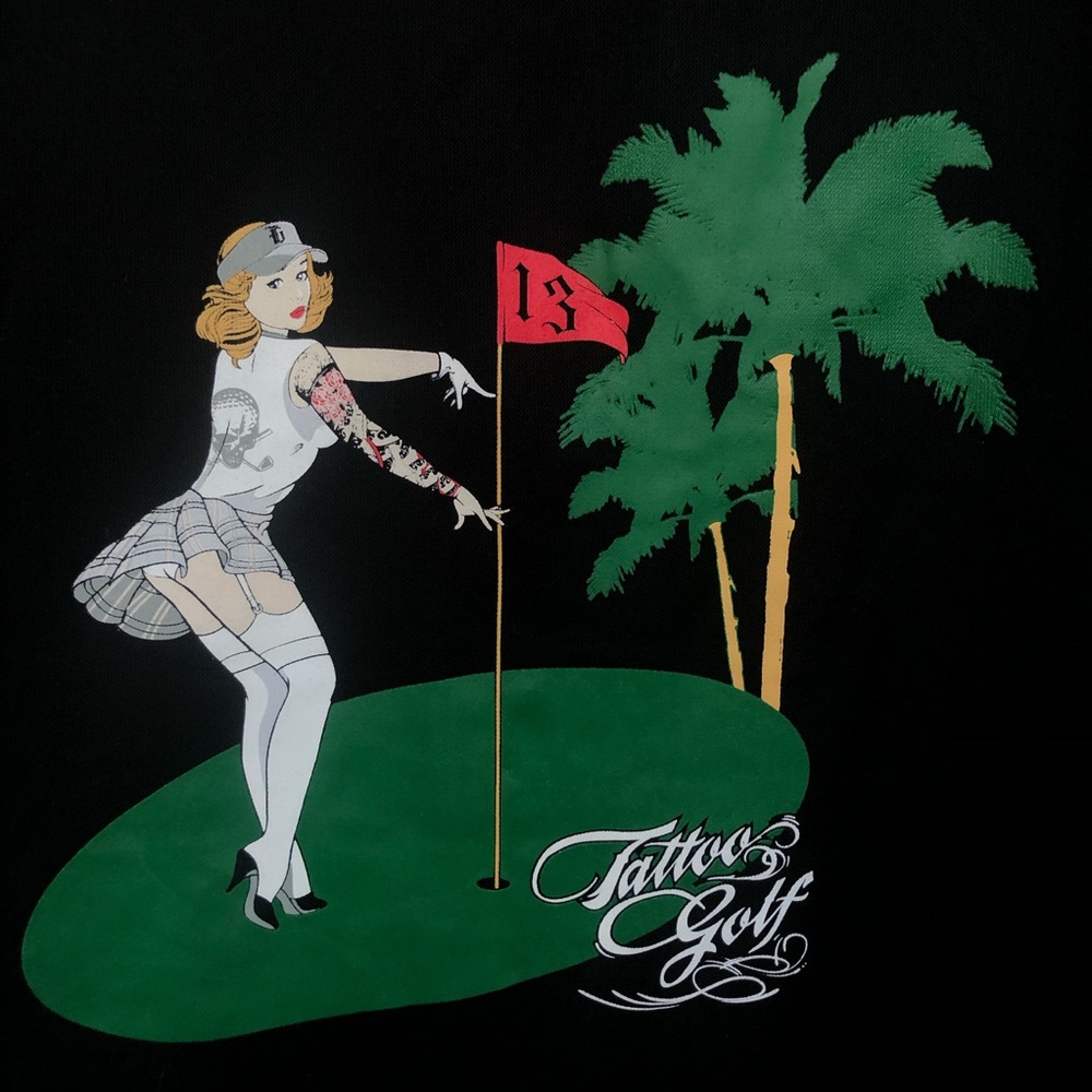 Tattoo Golf Pin High Lucky 13 Black Camp Shirt XXL